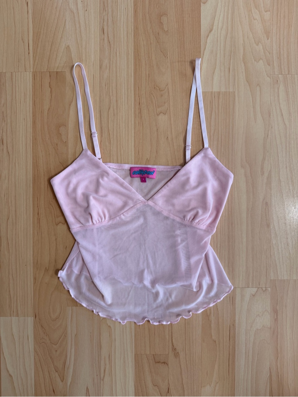 Edikted Soft Pink Sheer Cami Tank with Adjustable Straps